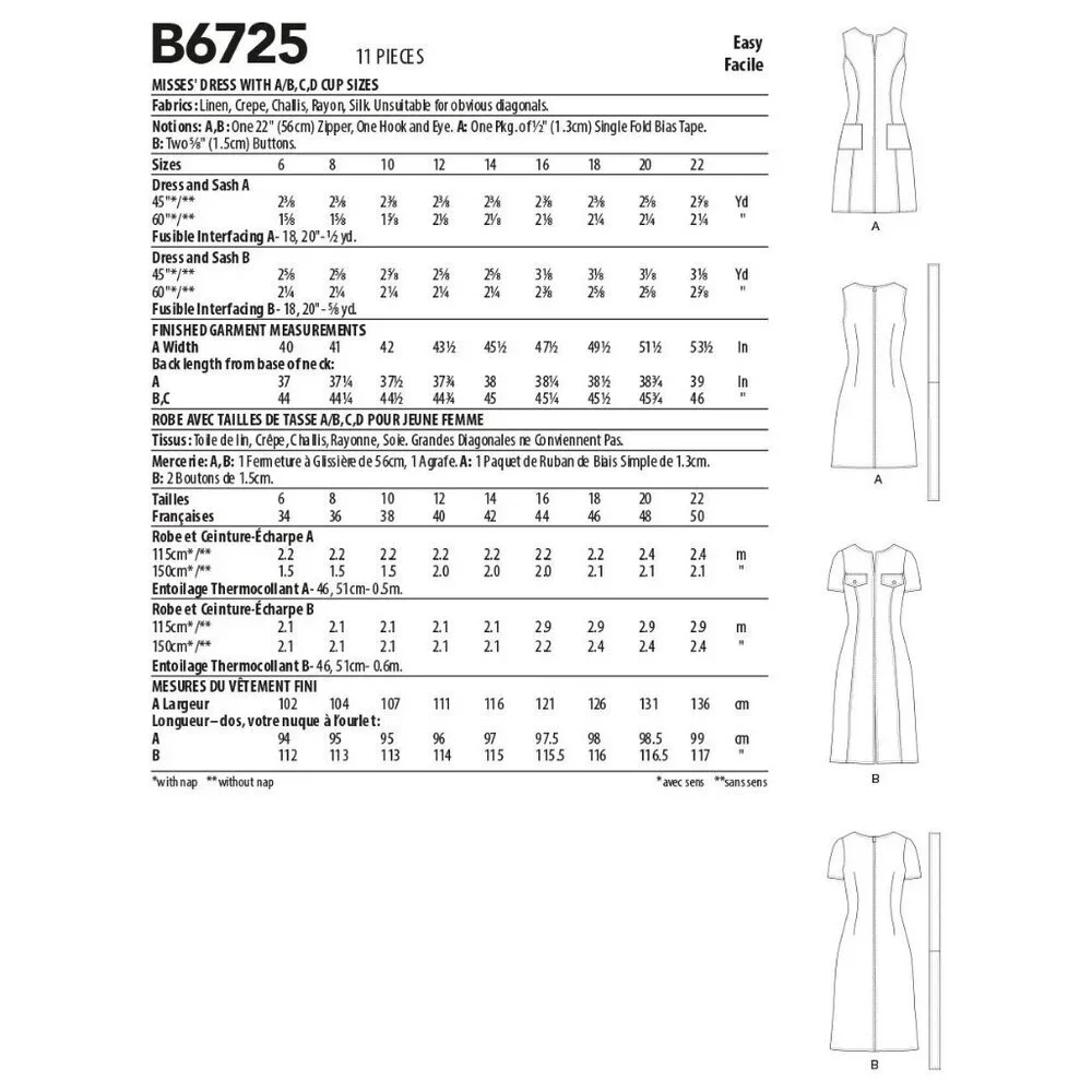 Butterick Sewing Pattern B6725 Dress‎ Belted Misses Size 6-14
